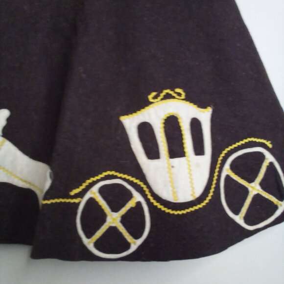 Vintage Handmade Felt Circle Skirt 25" Wasit XS Horse Carriage Brown - Picture 12 of 16
